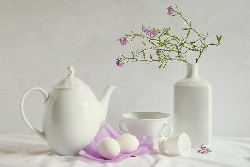 White Teapot with Flowers