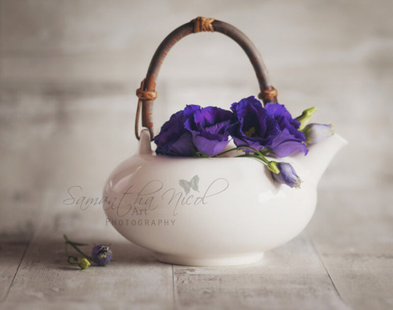 White Teapot with Purple Flowers