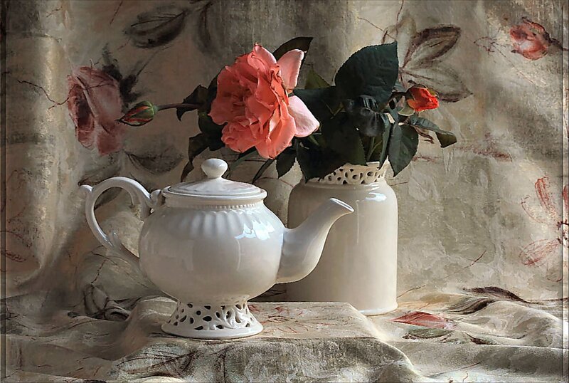 White Teapot with Roses