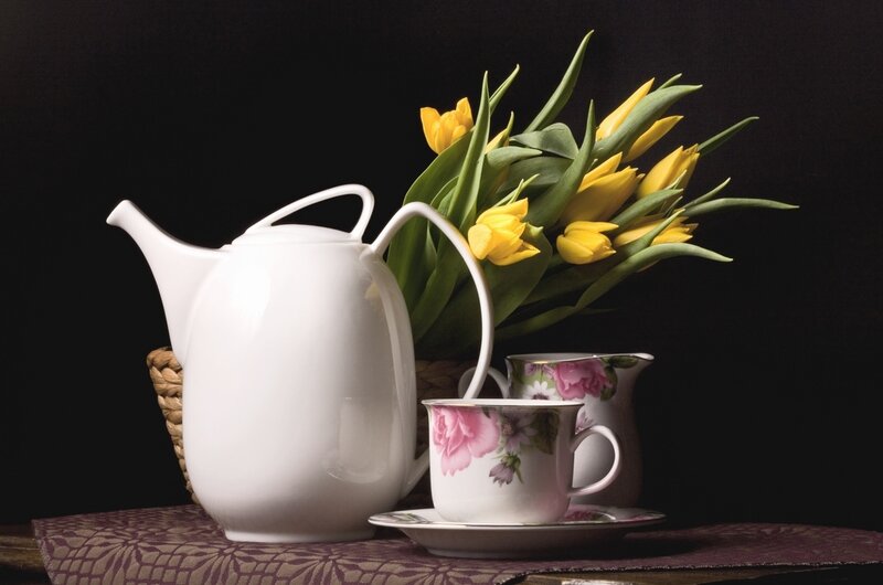 White Teapot with Tulips