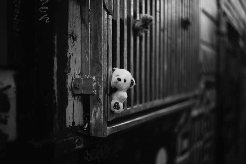 White Teddy Bear — Black, Somber
