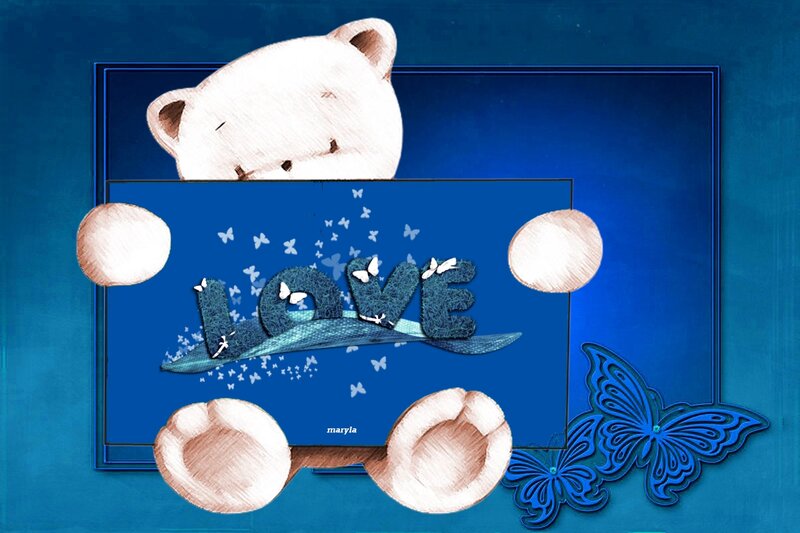 White Teddy Bear — Blue, Calm