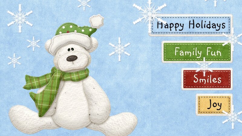 White Teddy Bear — Blue, Festive
