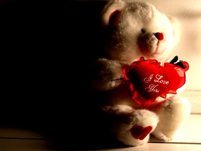White Teddy Bear — Dramatic, Photograph, Red Heart