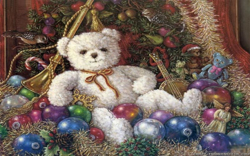 White Teddy Bear — Festive