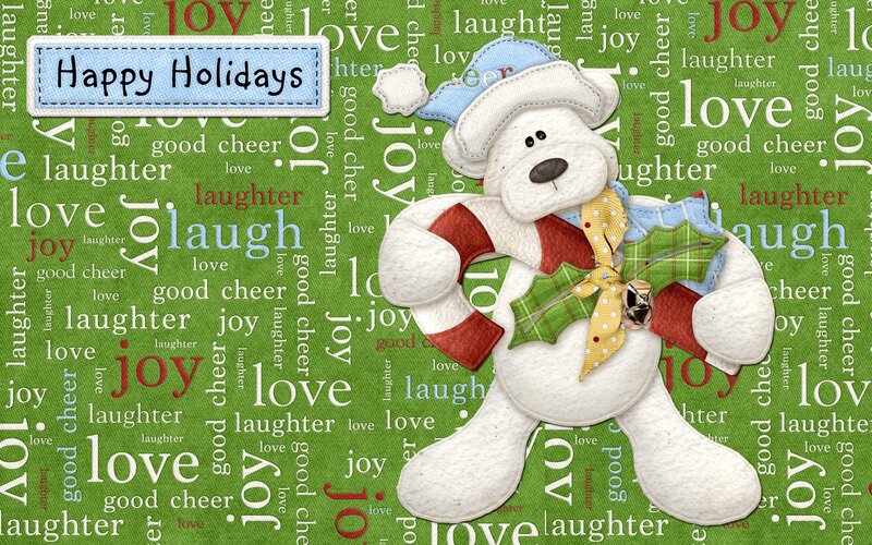 White Teddy Bear — Green, Festive