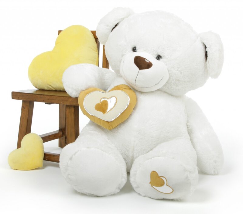 White Teddy Bear Holding Heart — Calm, Photograph