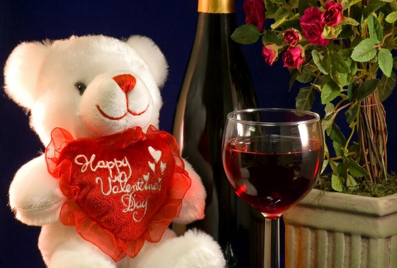 White Teddy Bear Holding Heart — Red, Romantic, Photograph
