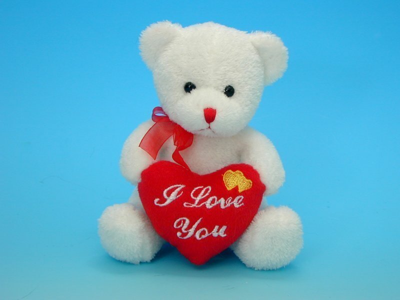 White Teddy Bear Holding Heart