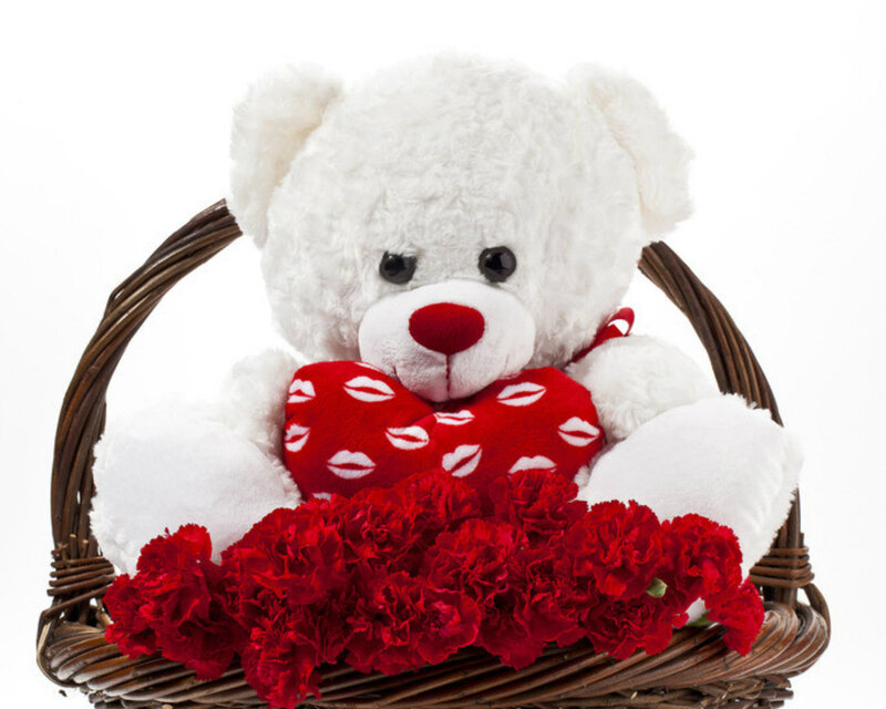 White Teddy Bear in Basket — Sentimental