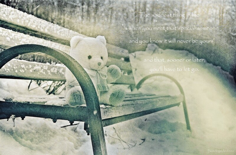 White Teddy Bear on Bench — Melancholic