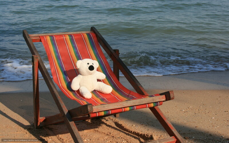 White Teddy Bear on Chair — Red