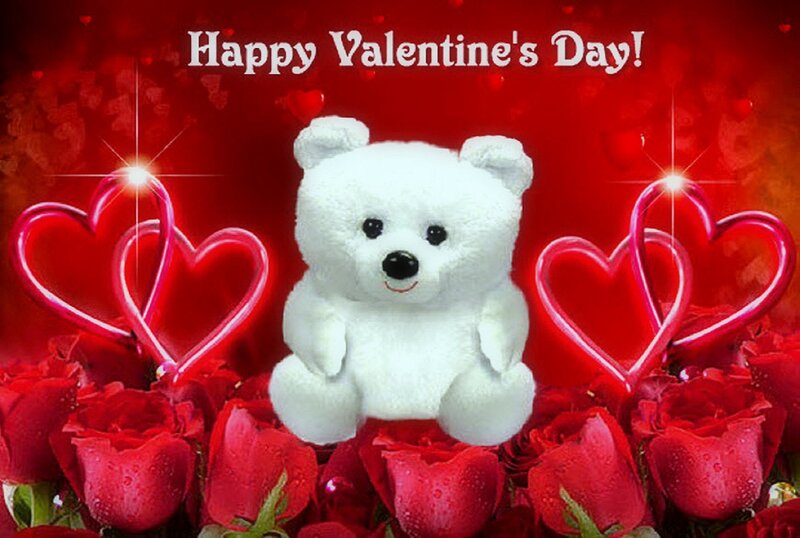 White Teddy Bear — Red, Romantic, Digital Art