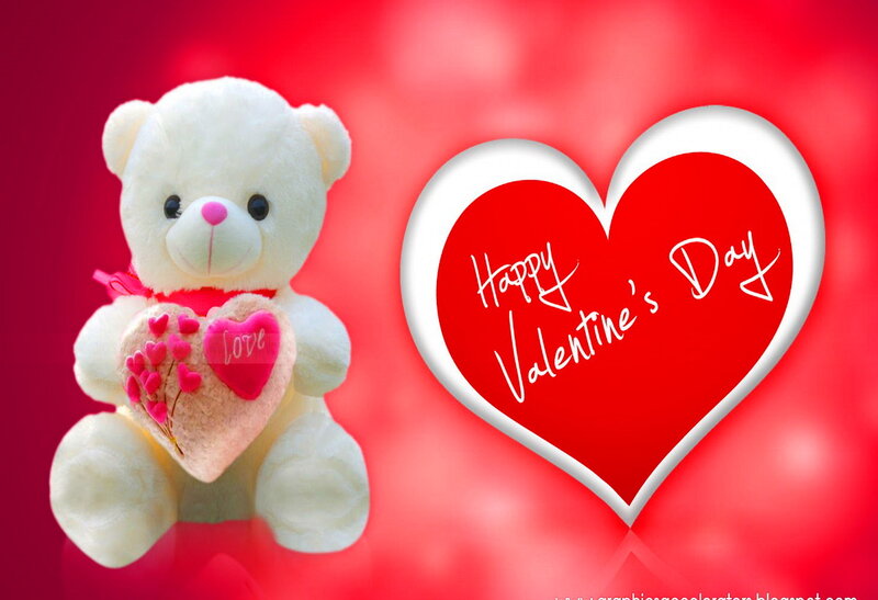 White Teddy Bear — Red, Romantic, Photograph, Heart