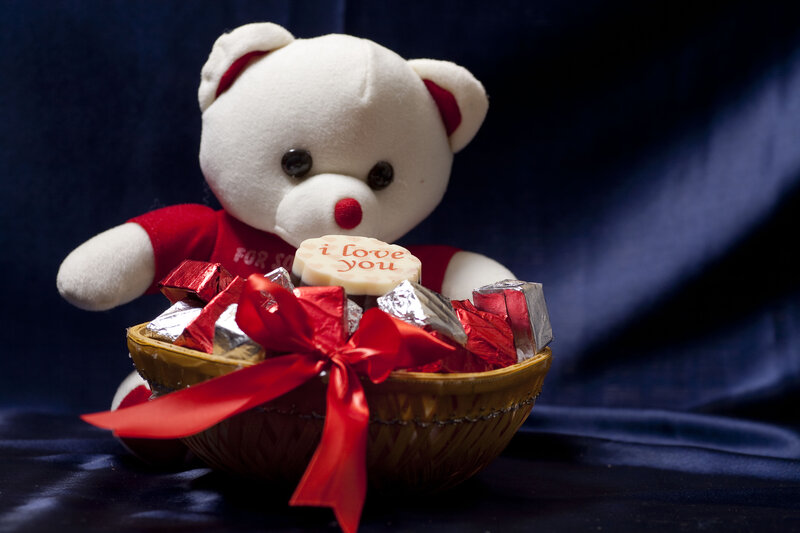 White Teddy Bear with Basket