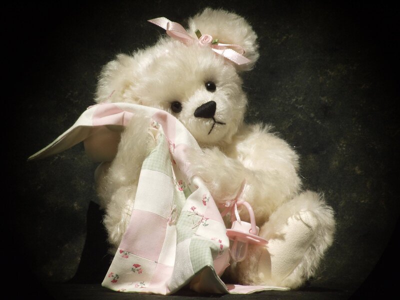 White Teddy Bear with Blanket