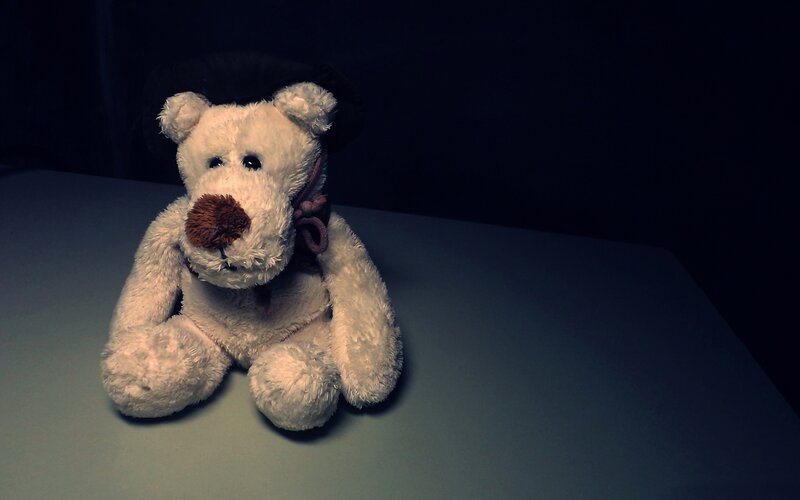 white teddy bear with bow