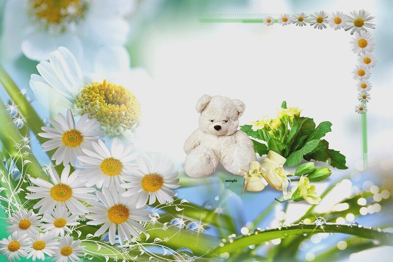 White Teddy Bear with Flowers — Serene