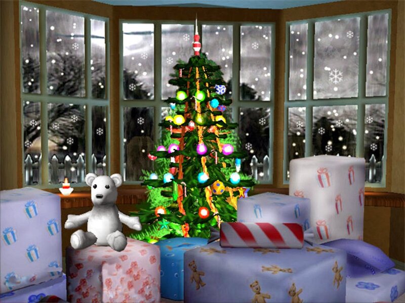 White Teddy Bear with Gifts — Green