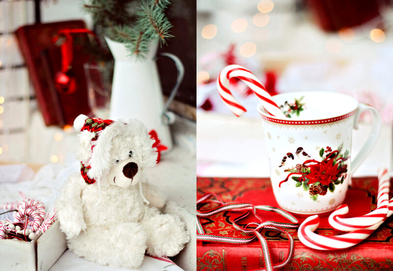 White Teddy Bear with Hat — Red