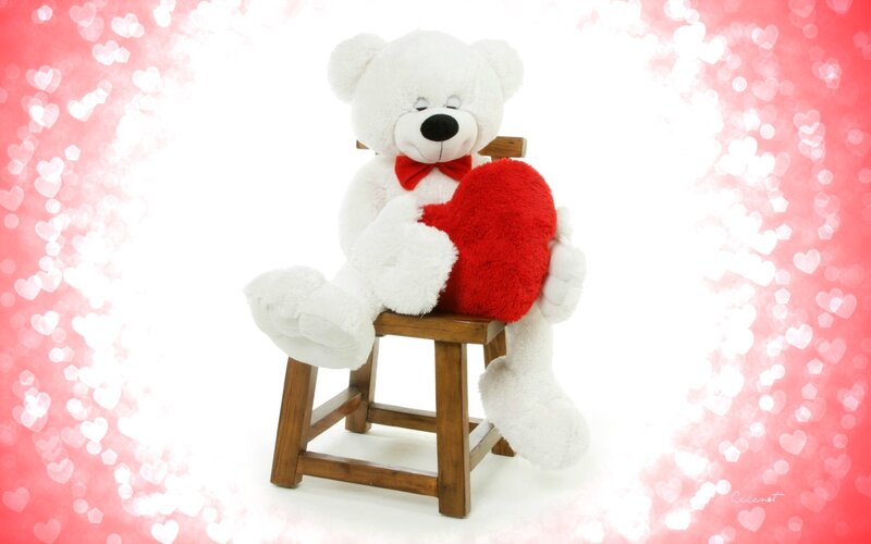 White Teddy Bear with Heart — Romantic, Photograph
