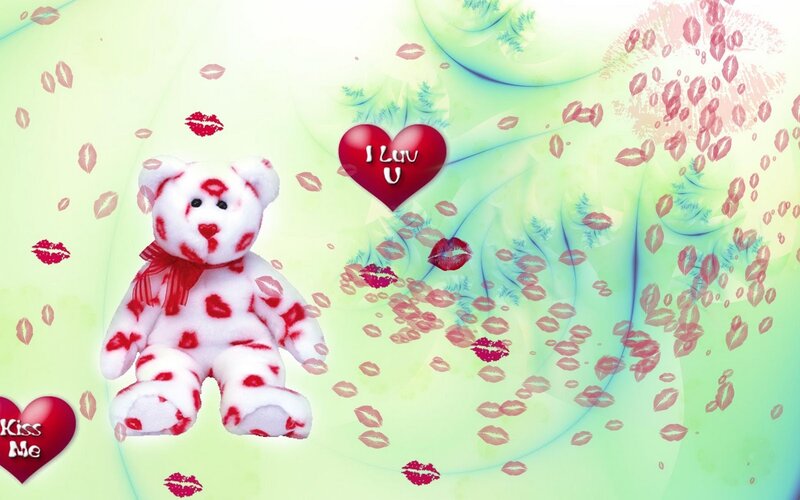 White Teddy Bear with Kisses