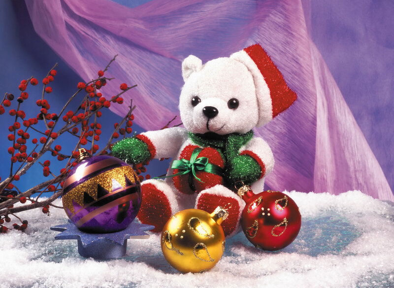 White Teddy Bear with Ornaments