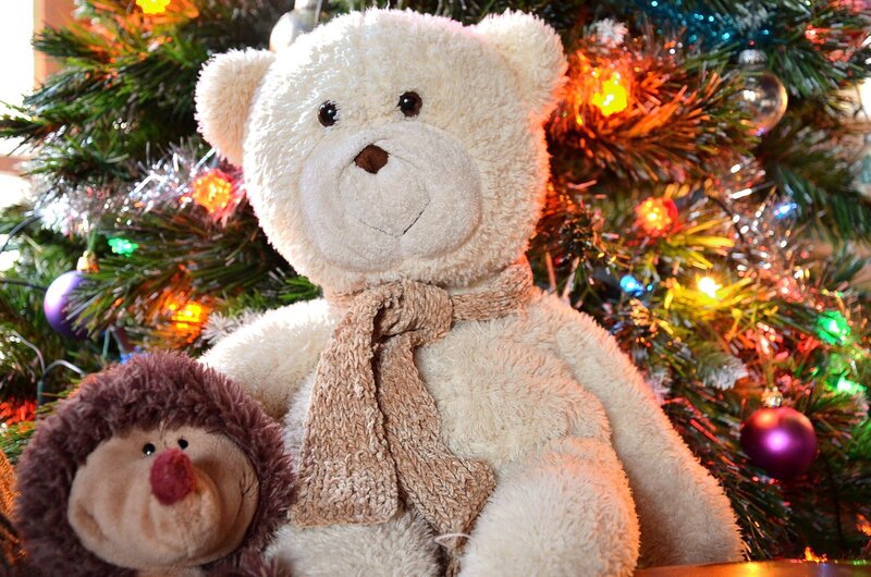 White Teddy Bear with Scarf — Green