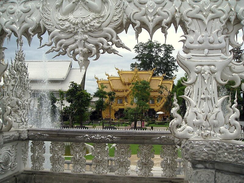 White temple with golden building