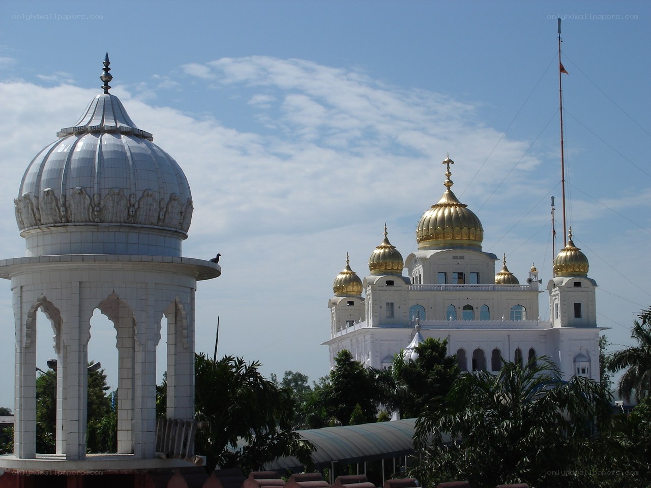 White temple with golden domes
