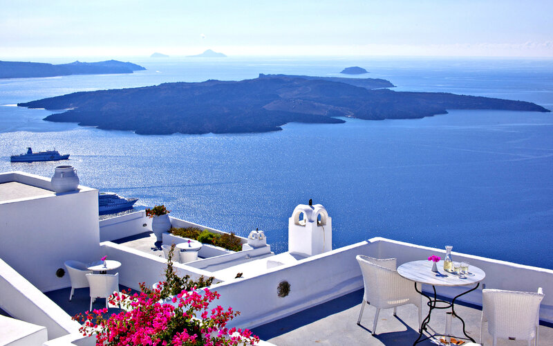 White Terrace Overlooking Sea — Blue