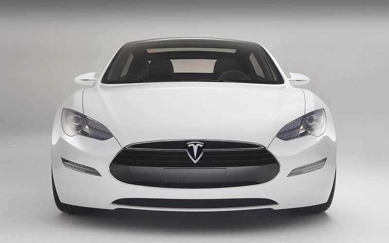 White Tesla Model S front view