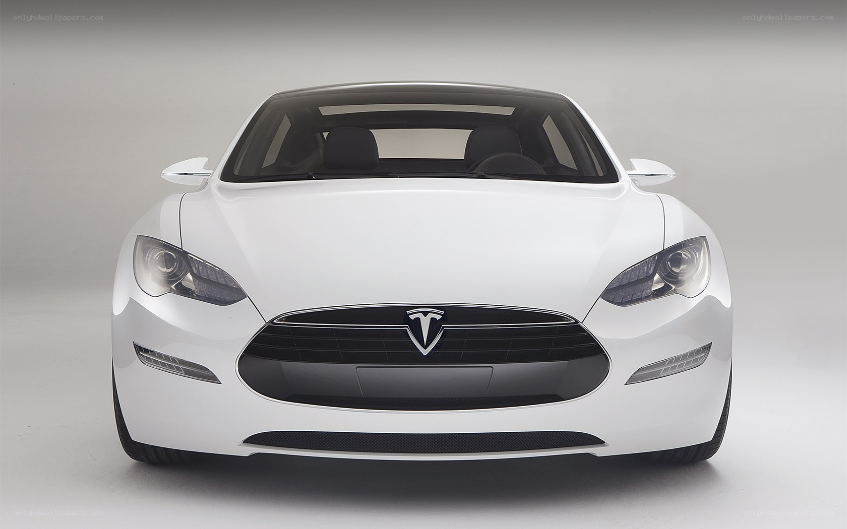 White Tesla Model S front view