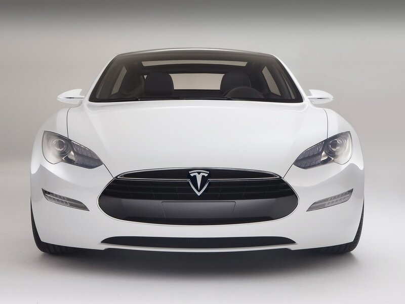 White Tesla Model S front view