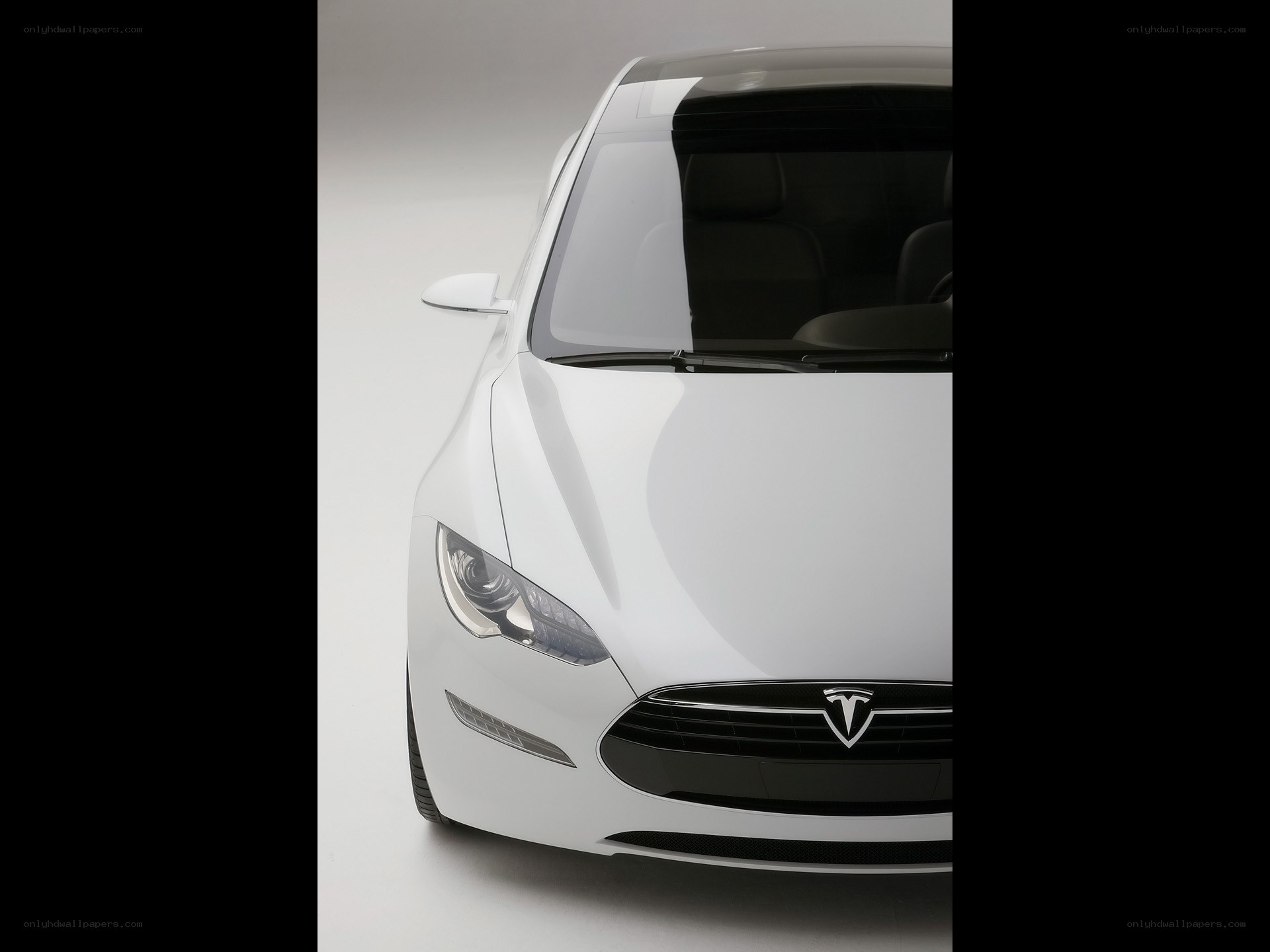 White Tesla Model S front view