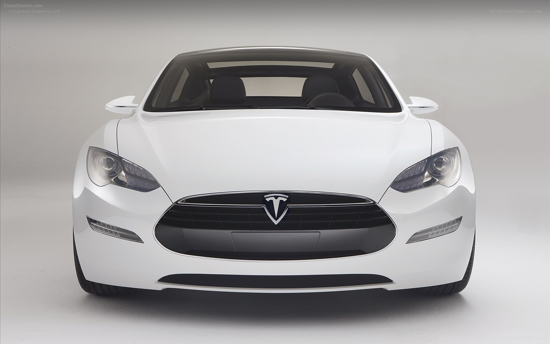 White Tesla Model S front view