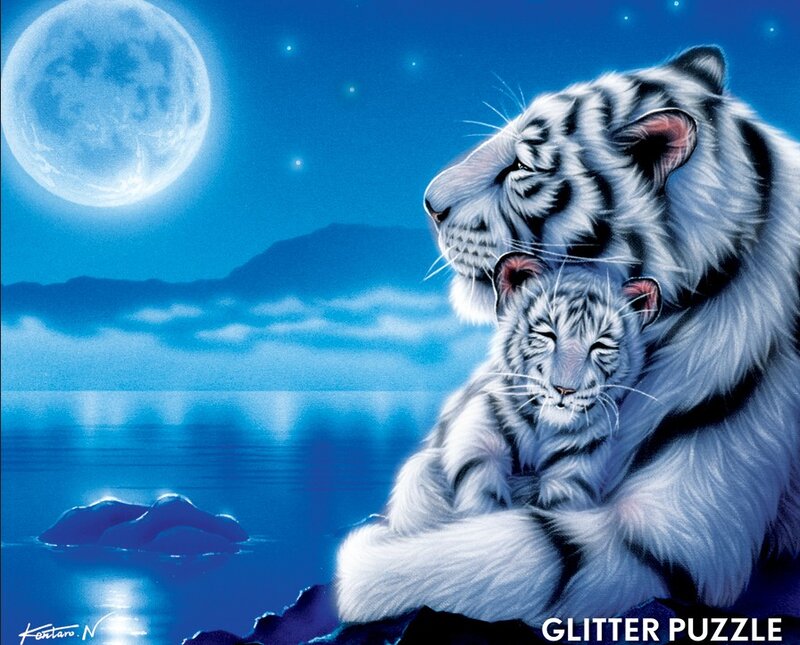 White Tiger and Cub — Blue