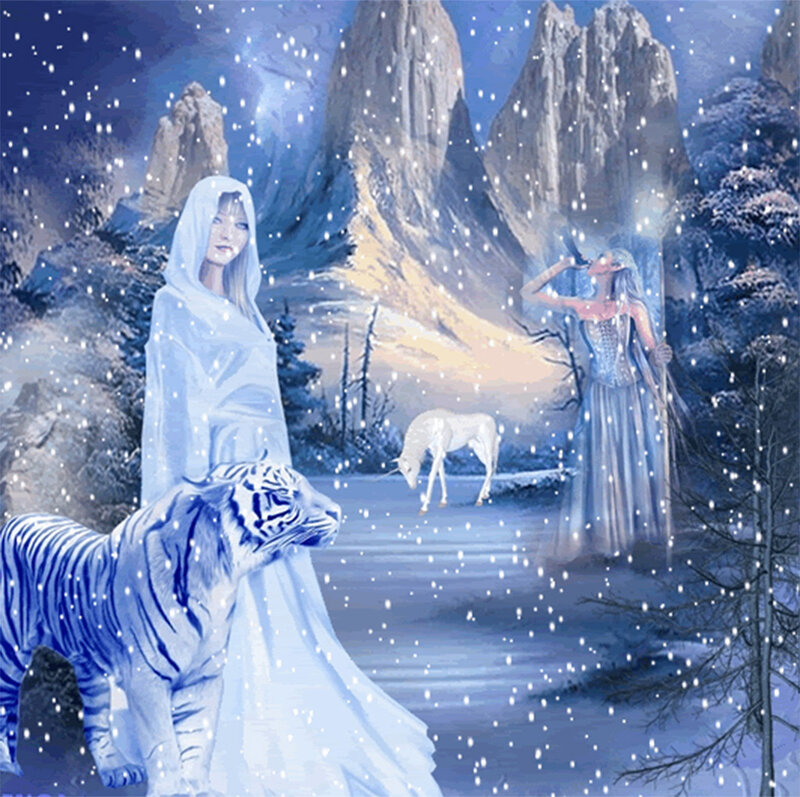 White Tiger and Woman — Blue
