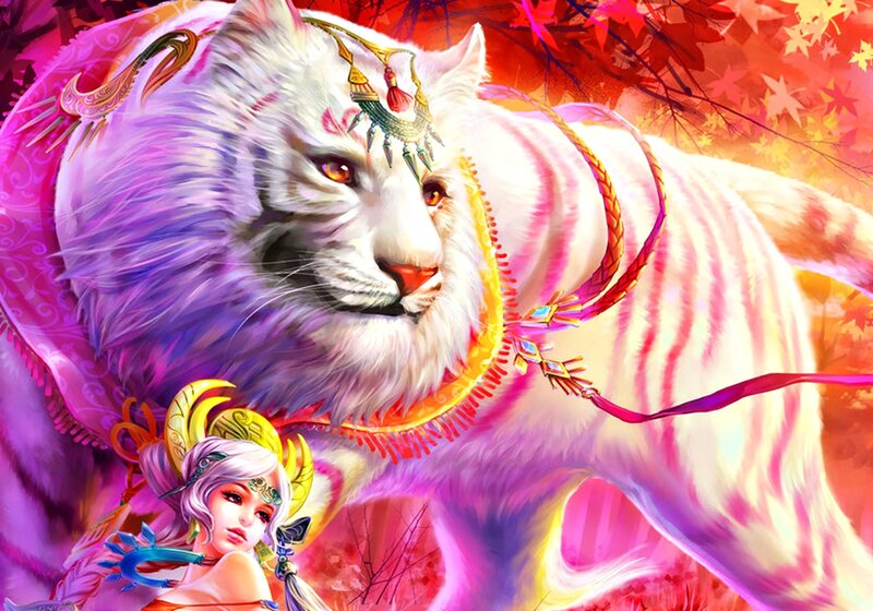 White Tiger and Woman — Pink