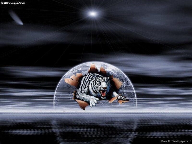 White Tiger Breaking Through Sphere