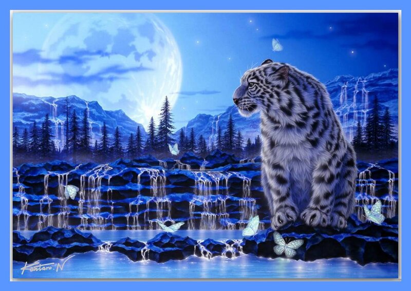 White Tiger Cub — Blue, Serene, Night