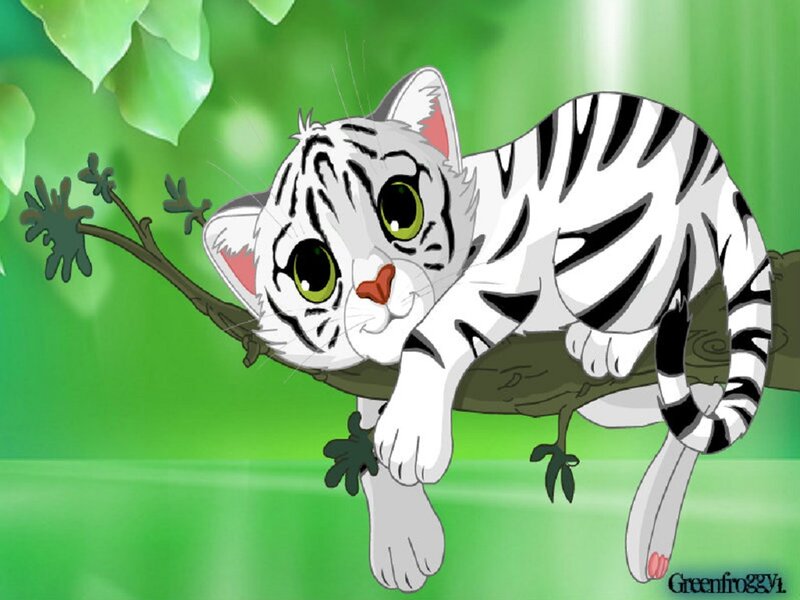 White Tiger Cub — Green, Calm, Digital Art