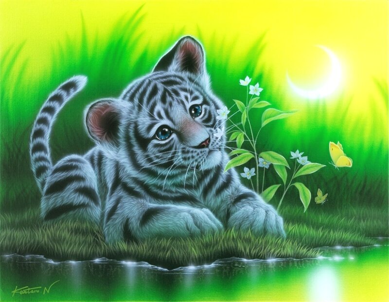White Tiger Cub — Green, Serene