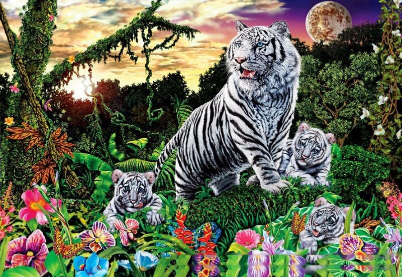 White Tiger Family — Green, Dramatic
