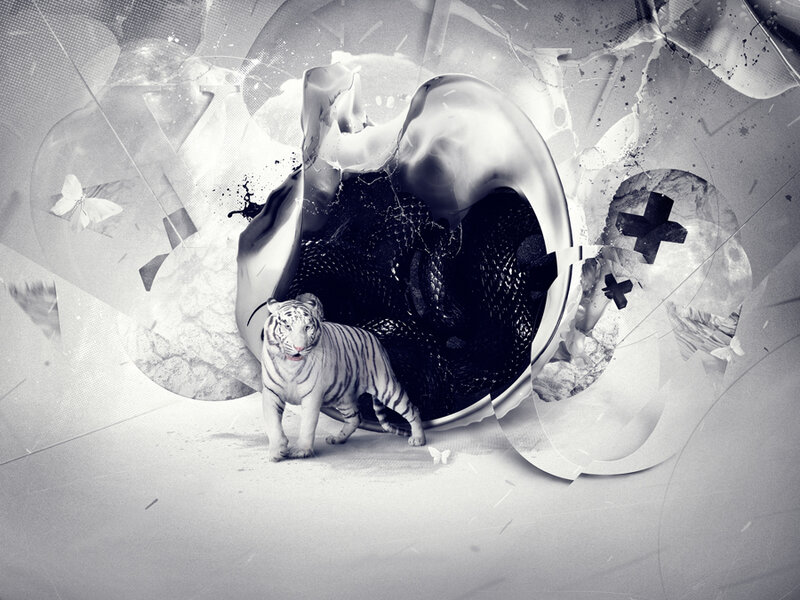 White Tiger in Abstract Space