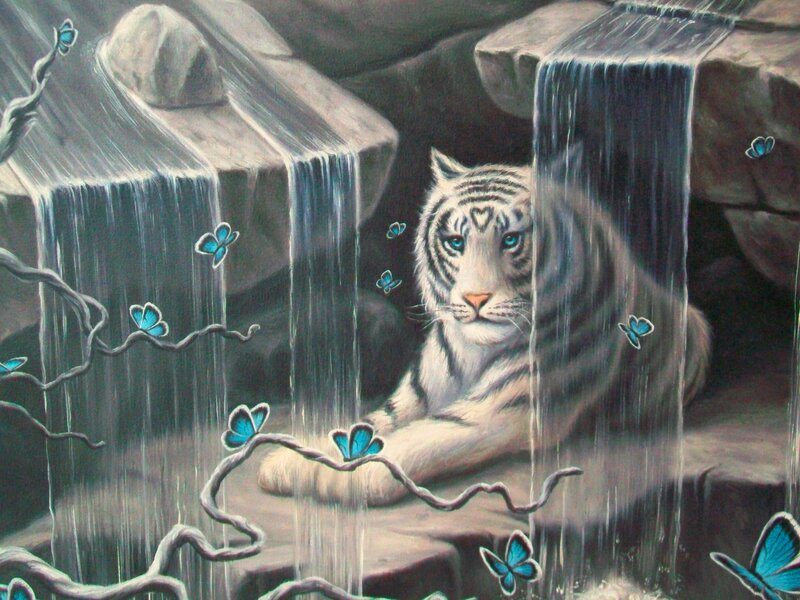 White Tiger in Cave — Gray