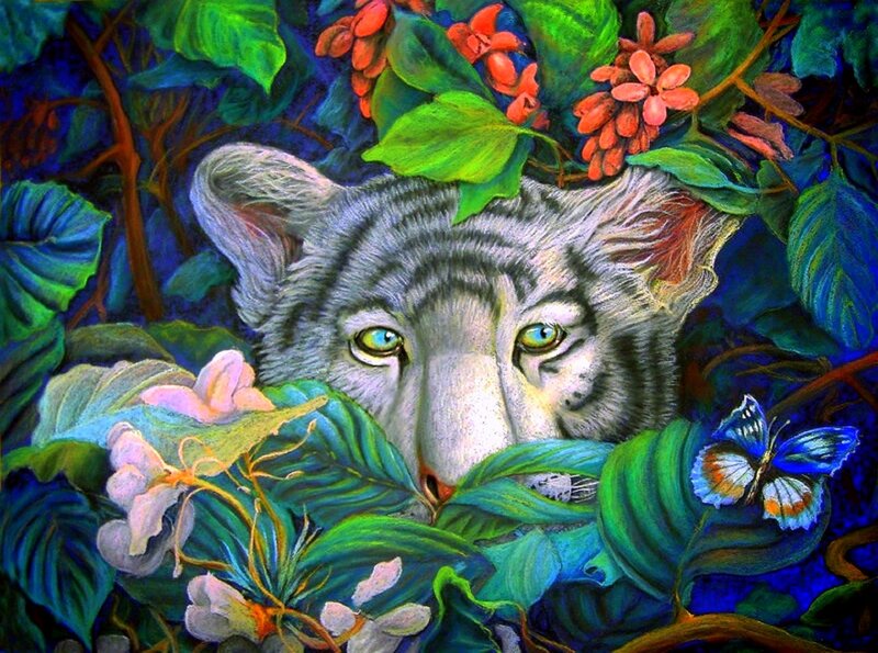 White Tiger in Foliage — Green, Serene