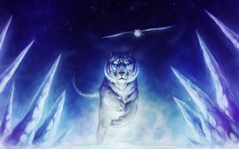 white tiger in icy landscape