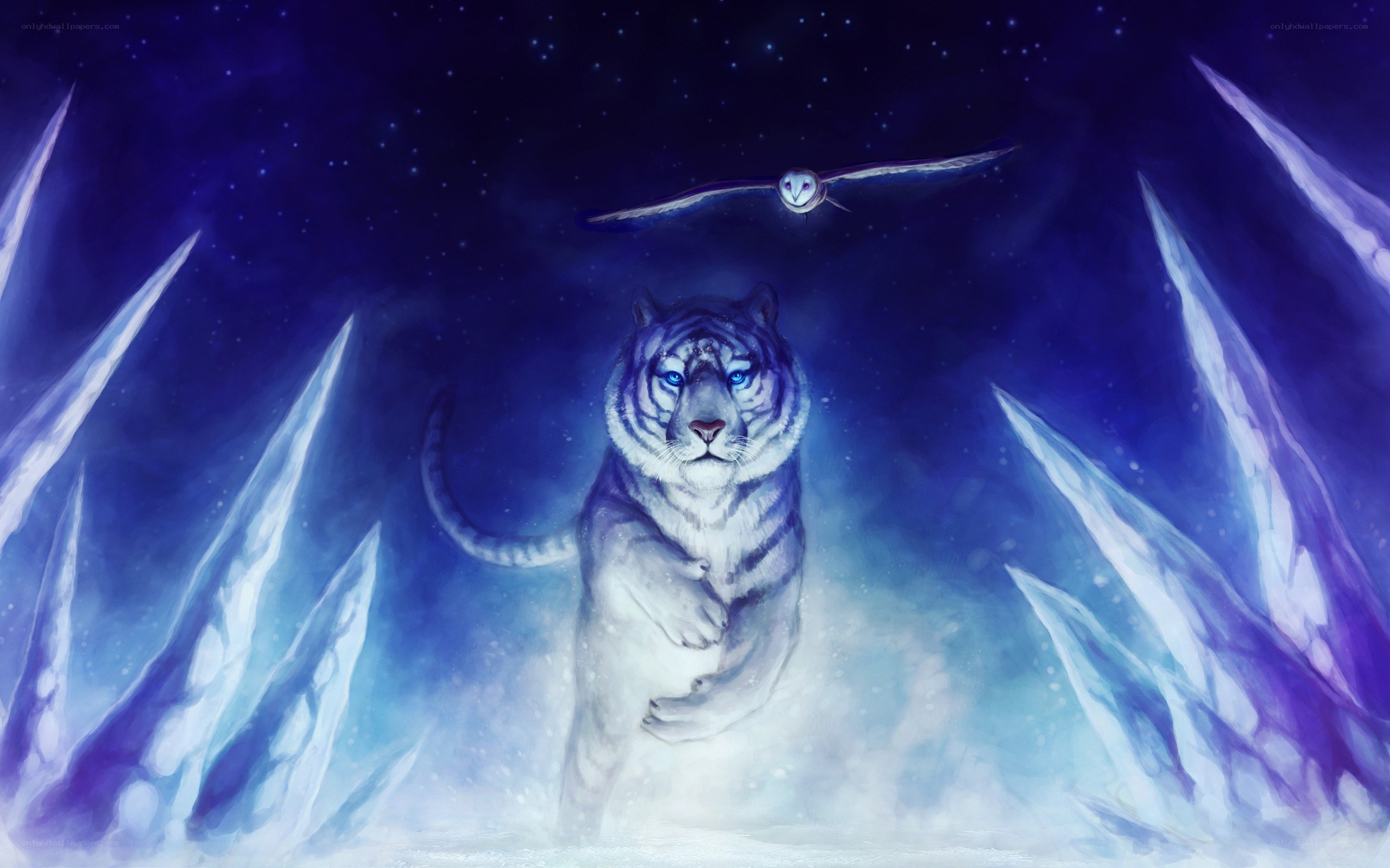 white tiger in icy landscape