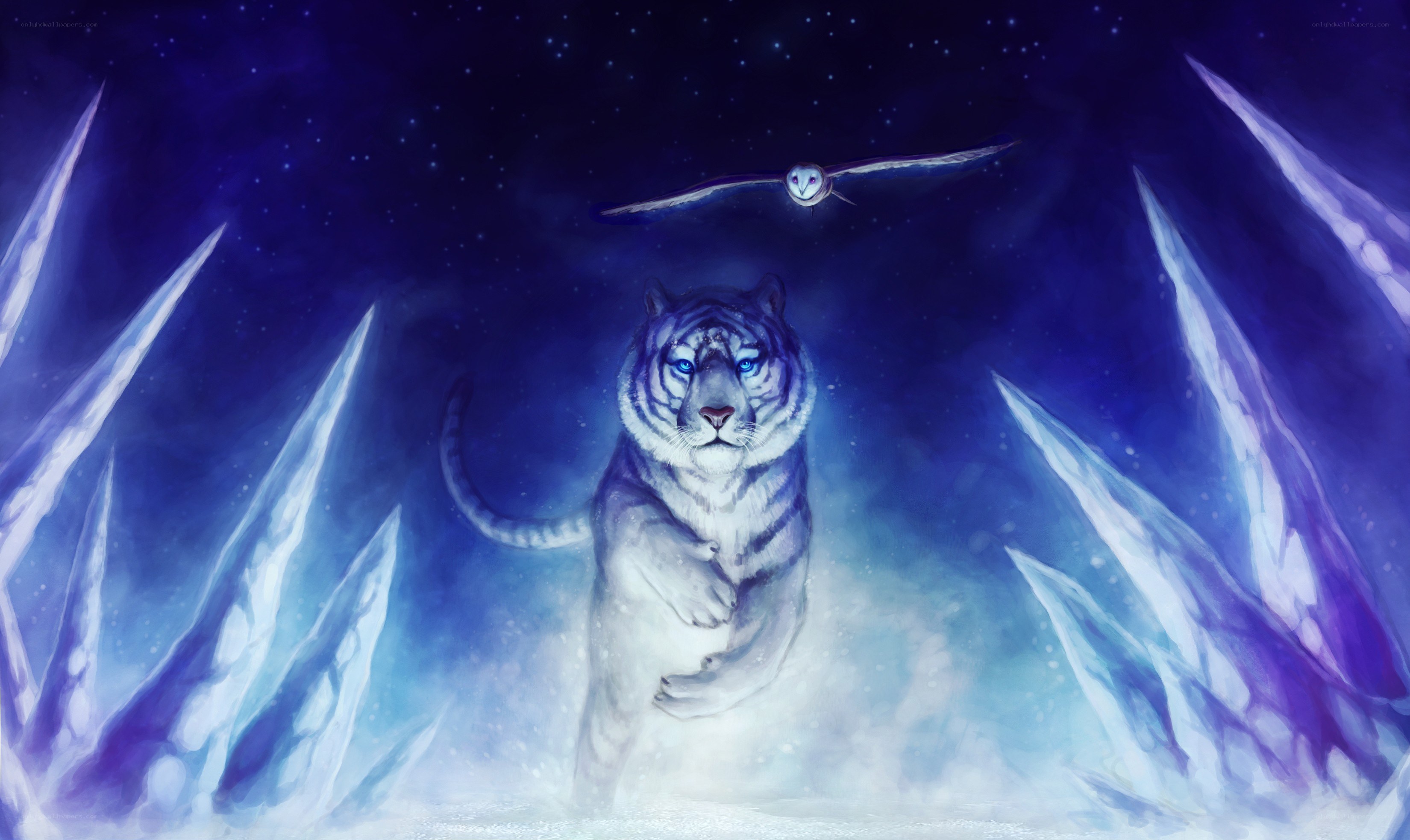 white tiger in icy landscape